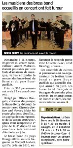 Article du Berry républicain du 16/11/2016 suite au concert à Mehun avec le brass de Bourgueil