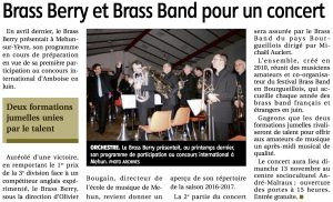 Article du Berry républicain du 07/11/2016 avant concert à Mehun avec le brass de Bourgueil